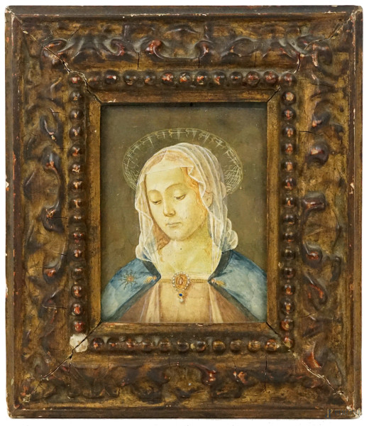 Madonna da Domenico Ghirlandaio (1448-1494), olio su tavoletta, cm 11,5x9, XX secolo, entro cornice.