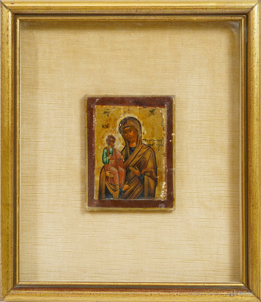 Santissima Madre di Dio dalle tre mani, Russia, XIX secolo, tempera su tavola, cm 12,5x10, entro cornice