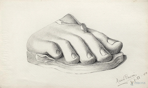 Artista del Novecento, studio di anatomia del piede, grafite su carta, cm 31x19, firmato e datato