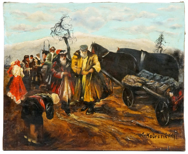 Paesaggio russo, olio su tela, cm 57x69, firmato
