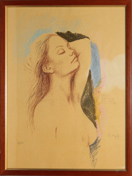 Nudo di ragazza, litografia N&#176;14/100, cm 49 x 38, entro cornice.