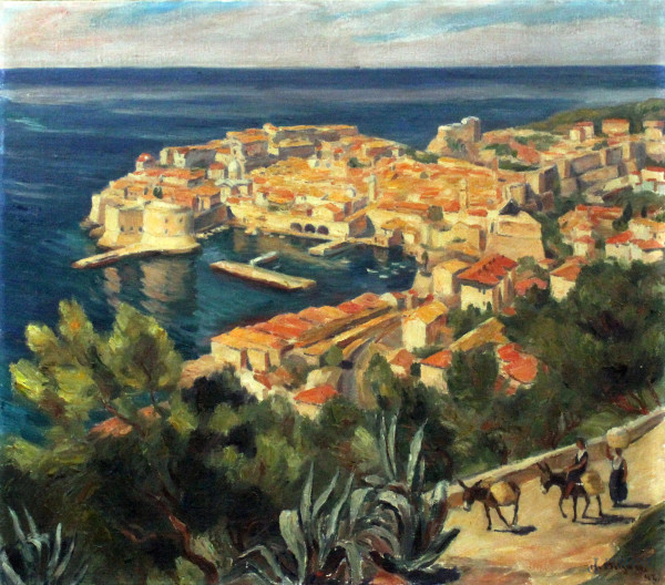 Veduta di Dubrovnik, olio su tela, firmato, cm 69x49