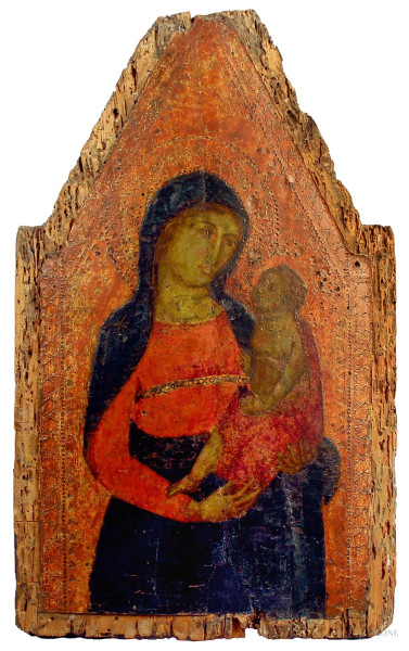 Madonna con Bambino, olio su tavola, cm 48x30, Scuola senese, XV sec.