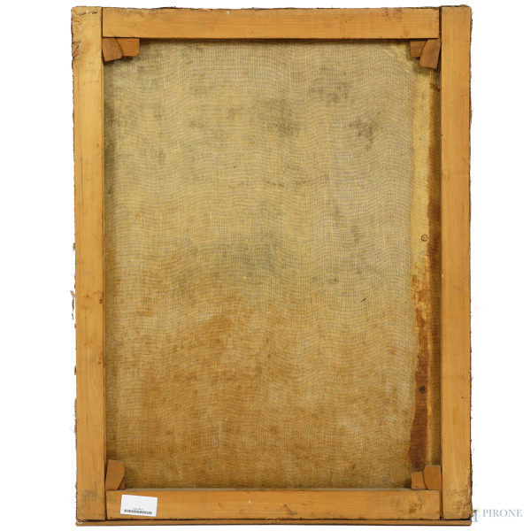 Scuola italiana del XVIII secolo, Galli e pulcini, olio su tela, cm 81,5x63 (difetti)