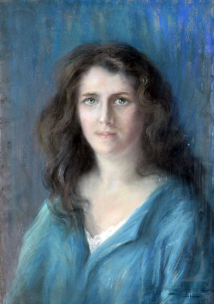 Ritratto di donna, Pastello su cartone, cm 42x61, entro cornice firmato e datato.
