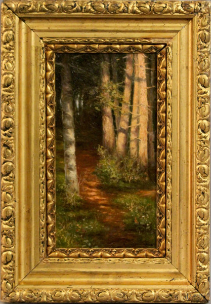 Scorcio di bosco, olio su tavola, cm. 30x15, firmato Cannicci entro cornice.