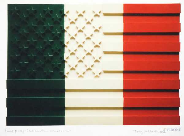 Tony Palladino (New York, 1930 – 2014), Final proof Italian American, multiplo su carta, cm 59,5x44,7, entro cornice