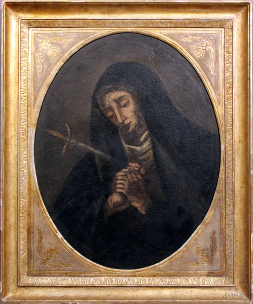 Pittore del XVIII sec, Madonna addolorata, olio su tela, cm. 73,5x57, entro cornice.