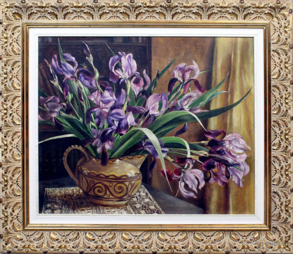 Ida Allodi - Vaso con fiori, olio su tela, cm. 60x70, entro cornice.
