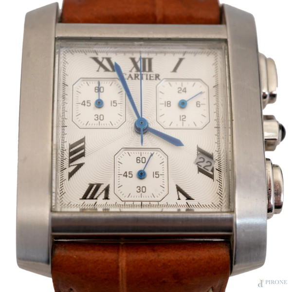 Orologio Cartier Chronograph 30,2 mm con cassa in acciaio e cinturino originale in pelle, (difett...