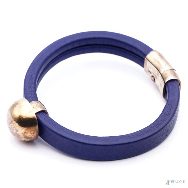 Bracciale Bottega Veneta in pelle color viola e argento dorato, cm 21 (minimi segni di usura)