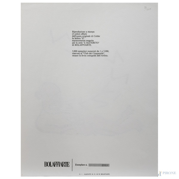 Riproduzione fotolitografica dell'opera di Alexander Calder "Lettera Z", eseguita per la serie Al...