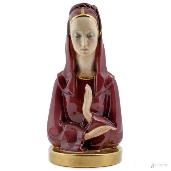 Madonna, scultura in ceramica Lenci, altezza cm 29, firmata al fondo, (piccoli segni di usura alla base)