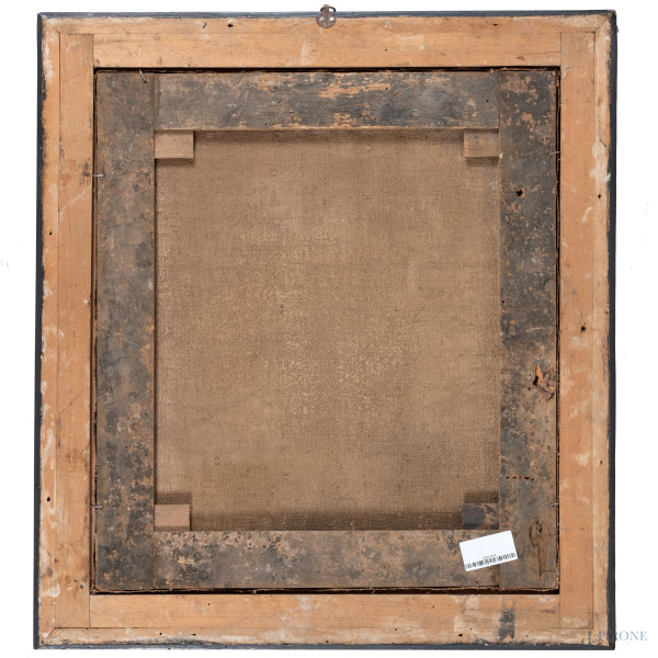 Natura morta di frutta , XVIII secolo, olio su tela, cm 55,5x49, entro cornice, (craquelure, soll...