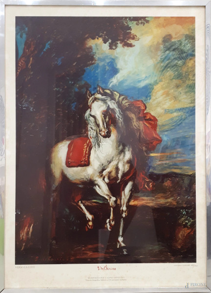 Giorgio De Chirico, Verso la luce, litografia limitata a 150 esemplari numerati, manifesto  realizzato per l’anno santo 1975, esemplare n. 46/150, cm 80x56, con cornice