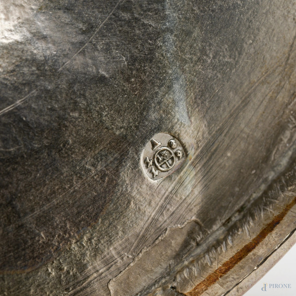 Coppia di candelieri in argento, bolli austroungarici "1819", peso lordo gr 525, altezza cm 25