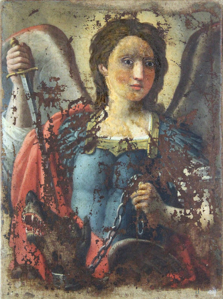 Arcangelo Gabriele,olio su tela 63x47 cm,XVII sec.,(difetti).