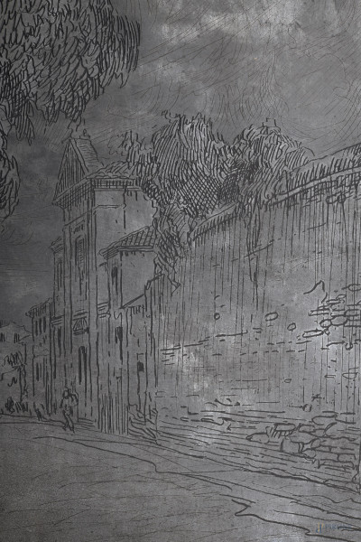 Dante Ricci - Ingresso di villa, lastra calcografica, cm 59x44, (segni di usura, difetti). 