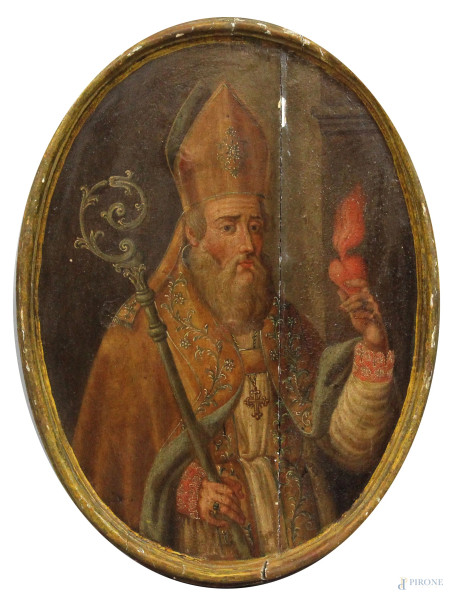 San'Agostino d'Ippona, olio su tavola ad assetto ovale, cm 63x47, XIX secolo, entro cornice, (difetti).