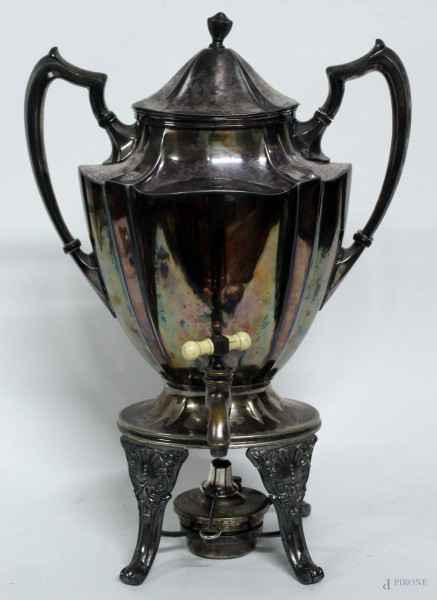 Samovar in metallo argentato, parti da saldare, H. 40 cm.