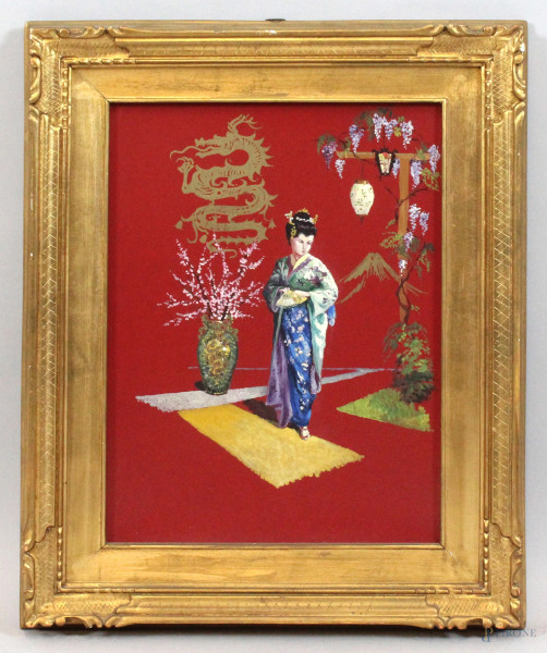 Geisha, olio su tavola, cm 40x30, entro cornice