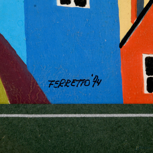 Lotto composto da cinque dipinti di Ferretto, misure massime cm 30x58 compreso passepartout