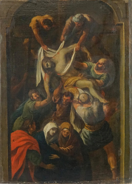 Pittore napoletano del XVII secolo, Deposizione, olio su tela, cm 59x42