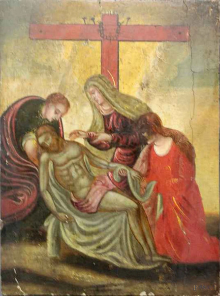 Deposizione Cristo con Madonna-dipinto olio su tavola cm 35,5 x 26,5-XVIII secolo,scuola Dalmata