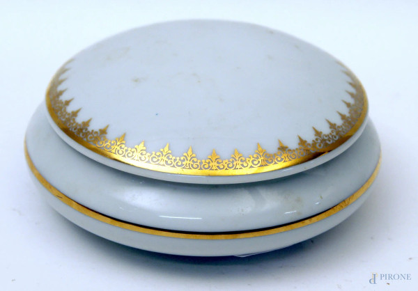 Scatola in porcellana marcata Limoges, diametro 12 cm, H 5,5 cm