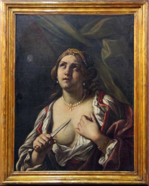 Pittore del XVII sec, Lucrezia Romana, olio su tela 97x73 cm, entro cornice.