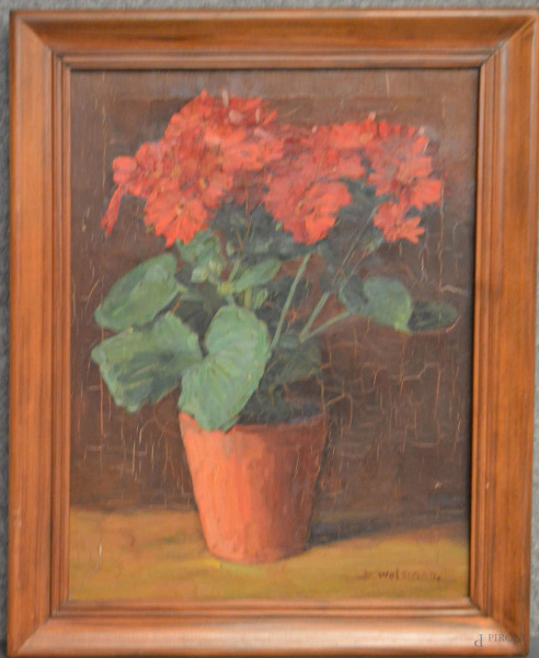 Natura morta con vaso di fiori, olio su tela 44x33 cm, entro cornice firmato
