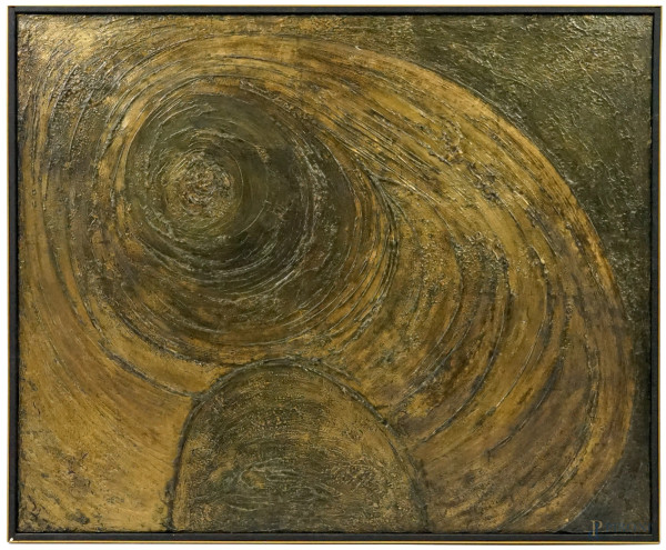Elio Marchegiani - Senza titolo, olio su tela, cm 80x100, dedica e data 1963 a tergo, entro cornice.