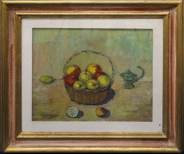 Natura morta con frutta,olio su tela 38x48 cm,firmato Bernardini,in cornice