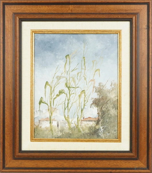 Leonardo De Magistris - Paesaggio, olio su tela, cm 30x24, entro cornice