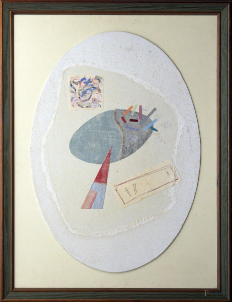 Astratto, tecnica mista su cartone, 60x80 cm, entro cornice firmato Papasso