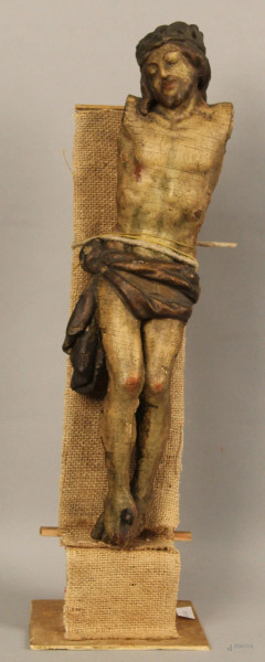 Cristo in legno policromo, XVII sec, (mancante braccia), h. 46 cm, sul retro un crocifisso in legno con Cristo in bronzo, h. 21 cm.