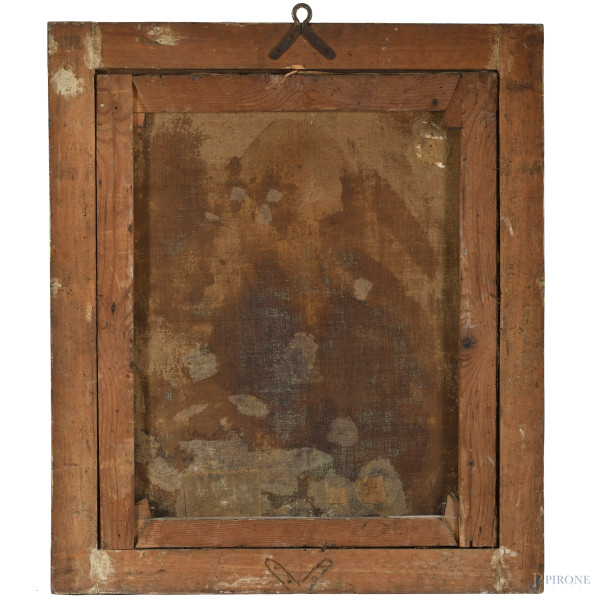Ritratto di nobiluomo con lettera, olio su tela, XIX secolo, cm 76x64 entro cornice, (difetti)