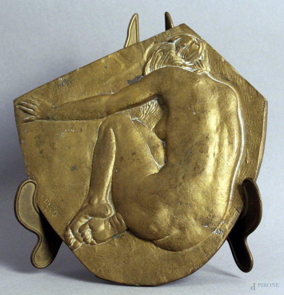 Emilio Greco - Nudo di donna, bassorilievo in bronzo, diametro 18 cm.