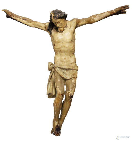 Cristo, in legno laccato, H. 85 cm., XVIII sec. (difetti).