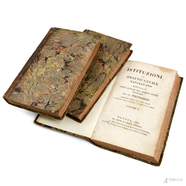 Istituzioni di Diritto Civile napolitano, tomi I-III, Napoli 1823, (segni di usura, rotture, strappi, mancanze, difetti)