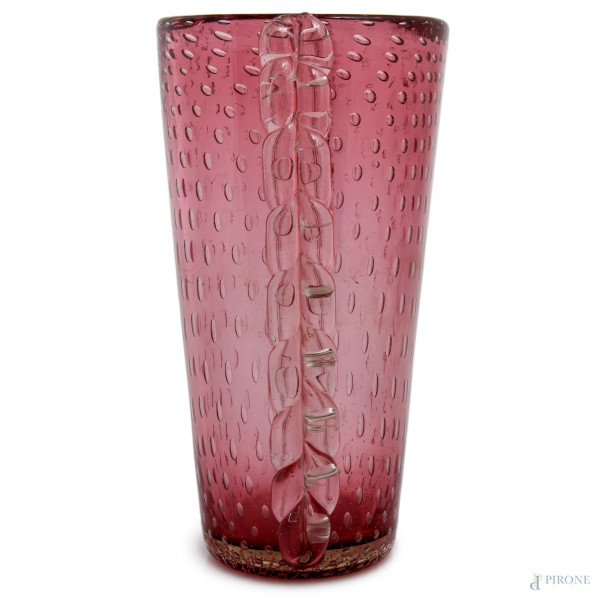 Vaso in vetro di Murano nei toni del rosa, anni Quaranta del XX secolo, altezza cm 33, (segni di ...