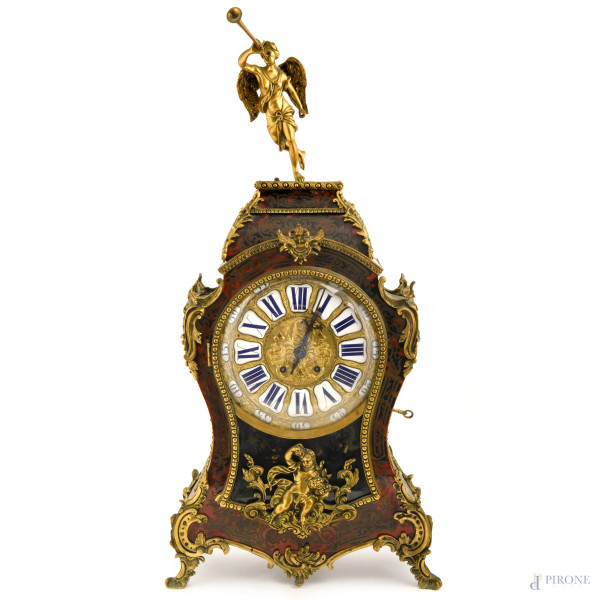 Pendola in stile Boulle, XX secolo, cm 75,5x31x13,4, (difetti, da revisionare)