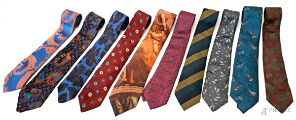 Cravatte vintage anni '70 e '80, lotto composto da 10 cravatte da uomo in seta diversi marchi