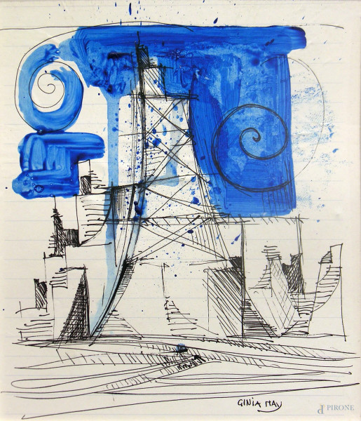 Ginia May, Metropolis, 2015, tecnica mista su carta, cm 17x21, con autentica 