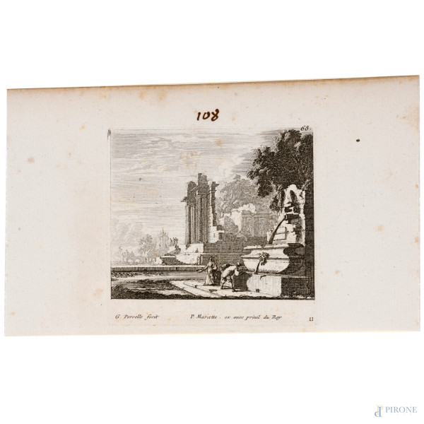 Gabriel Perelle, (1604 – 1677) Lotto di quattro acqueforti dalla serie "I paesaggi", foglio cm 16...