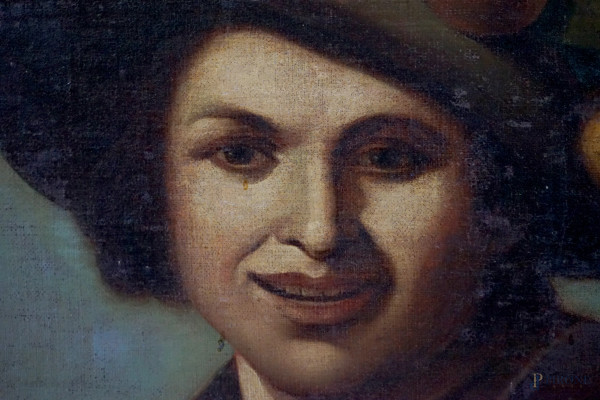 Scuola spagnola del XVIII secolo, Il vignaiolo, olio su tela, cm 86,5x66, (difetti)