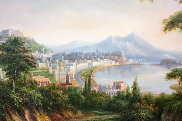 Veduta del Golfo di Napoli, olio su tela, XX secolo, cm 78x103, entro cornice