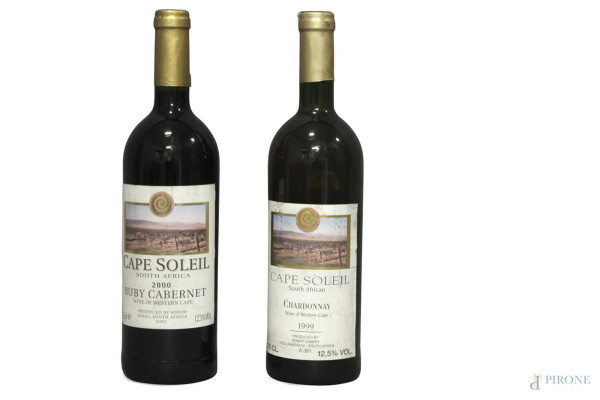 Cape Soleil, Ruby Cabernet 2000 e Chardonnay 1999, South Africa, bt 2 da lt 0,75.