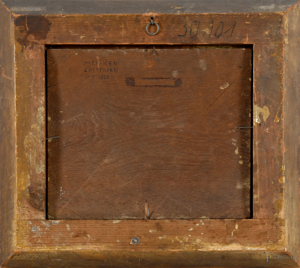 Gottfried Menken (attr.) Cigni, olio su tavola, cm 27,5x32, entro cornice, siglato a sinistra