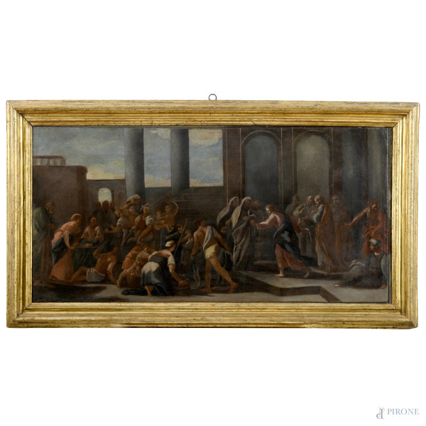 La cacciata dal tempio, XVII-XVIII secolo, olio su tela, cm 50x101, entro cornice